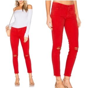 MOTHER NWT Red The Looker Ankle Fray Skinny Jeans Firecracker Blow By Blow Sz 29